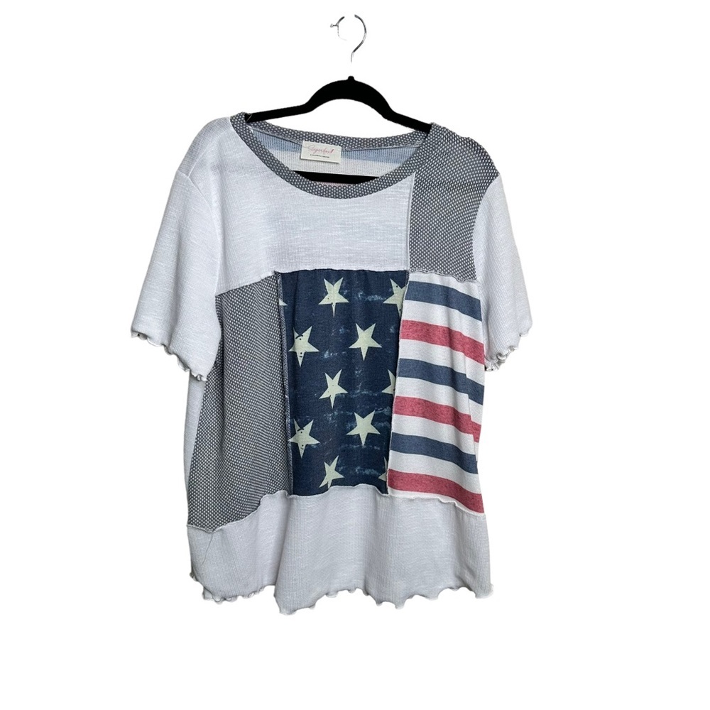 Sugarfox American Flag Color Block Knit T Shirt Size 2X